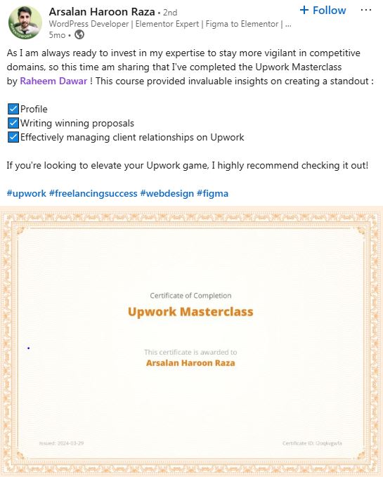 Arsalan Haroon Raza testimonial