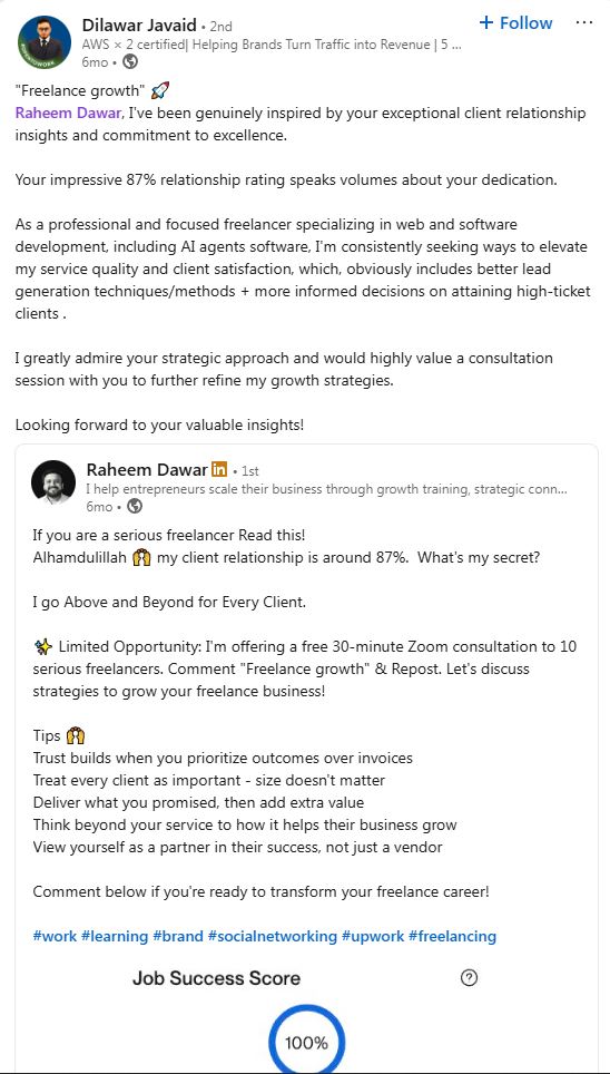 Dilawar Javaid testimonial