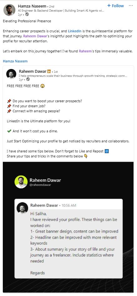 Hamza Naseem testimonial