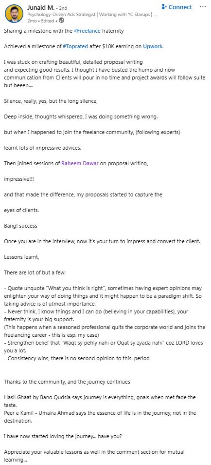 Junaid M. testimonial