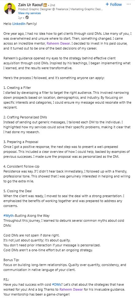 Zain ur Raouf testimonial